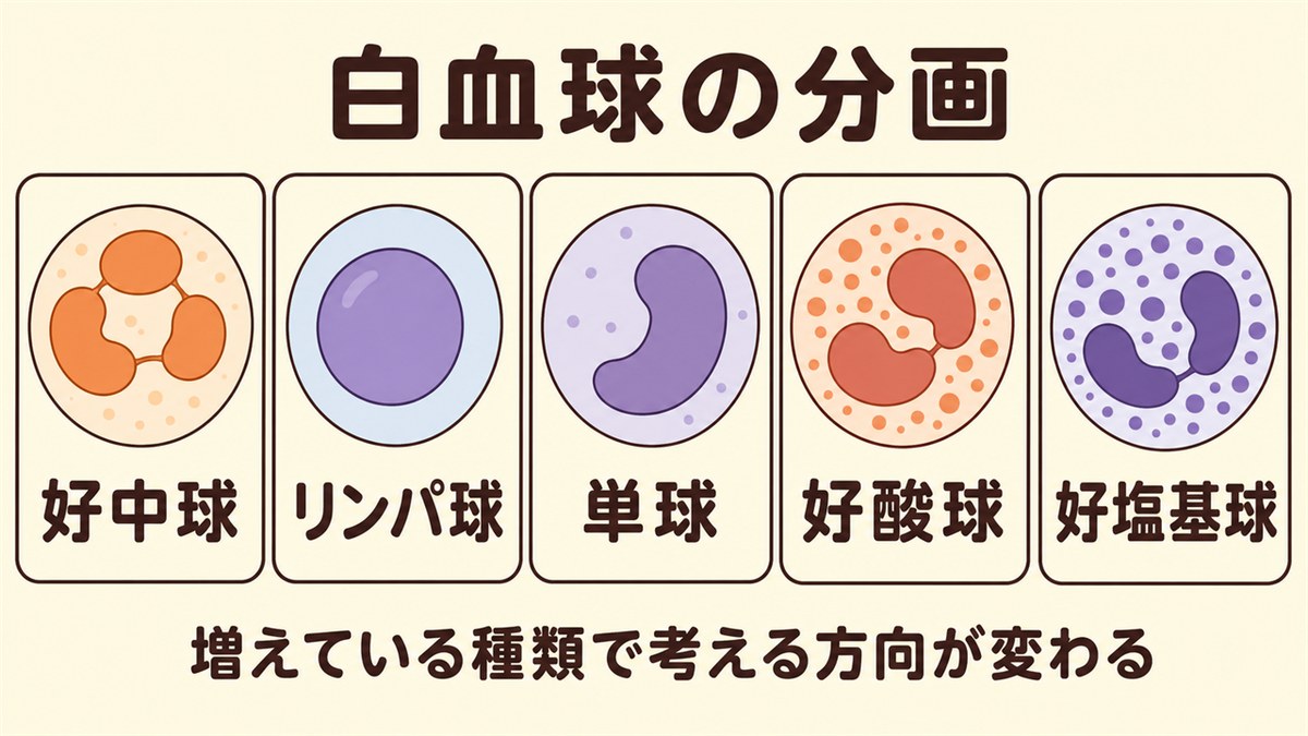 白血球の5つの分画(好中球・リンパ球・単球・好酸球・好塩基球)
