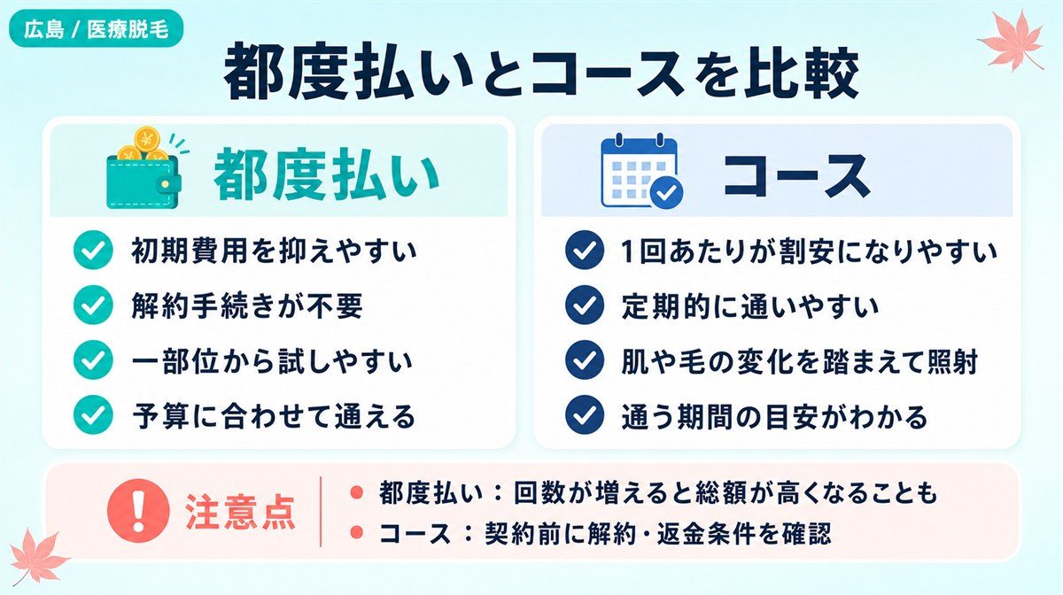 医療脱毛の都度払いとコースのメリット・注意点を比較