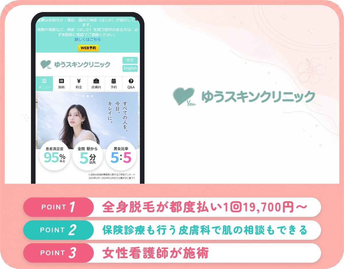 ゆうスキンクリニックの医療脱毛特徴まとめバナー