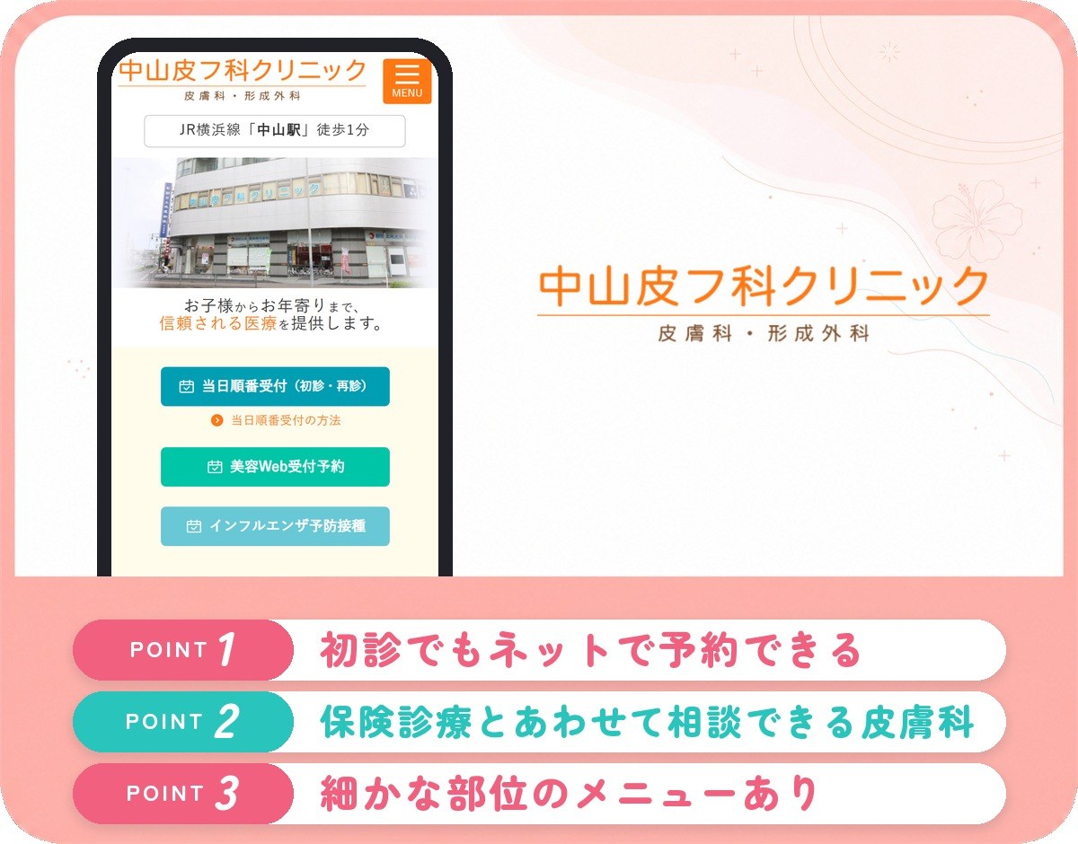 中山皮フ科クリニックの医療脱毛特徴まとめバナー