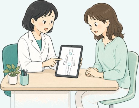 医療脱毛の照射範囲をカウンセリングで確認する様子