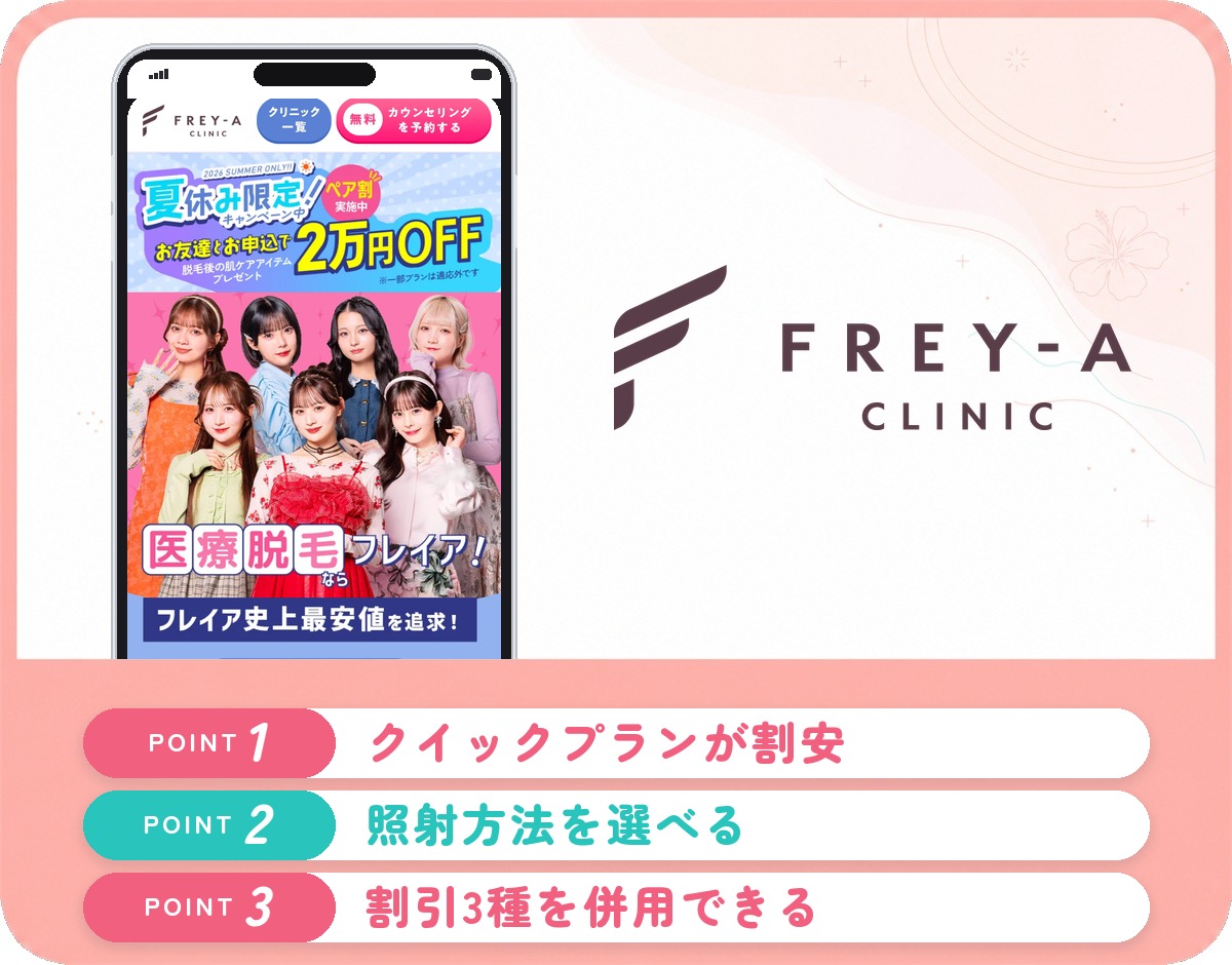 フレイアクリニックの医療脱毛特徴まとめバナー