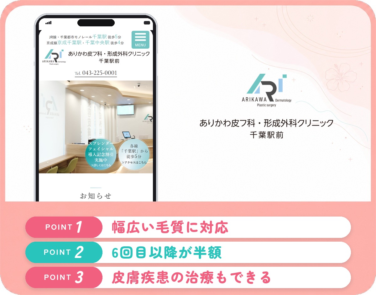 ありかわ皮フ科・形成外科クリニックの医療脱毛特徴まとめバナー