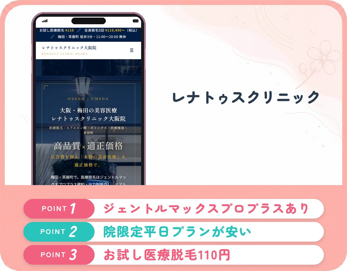 レナトゥスクリニックの医療脱毛特徴まとめバナー