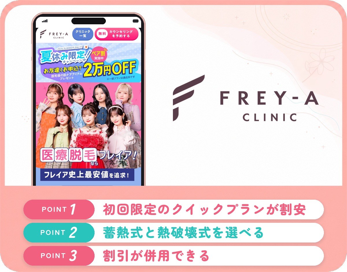 フレイアクリニックの医療脱毛特徴まとめバナー
