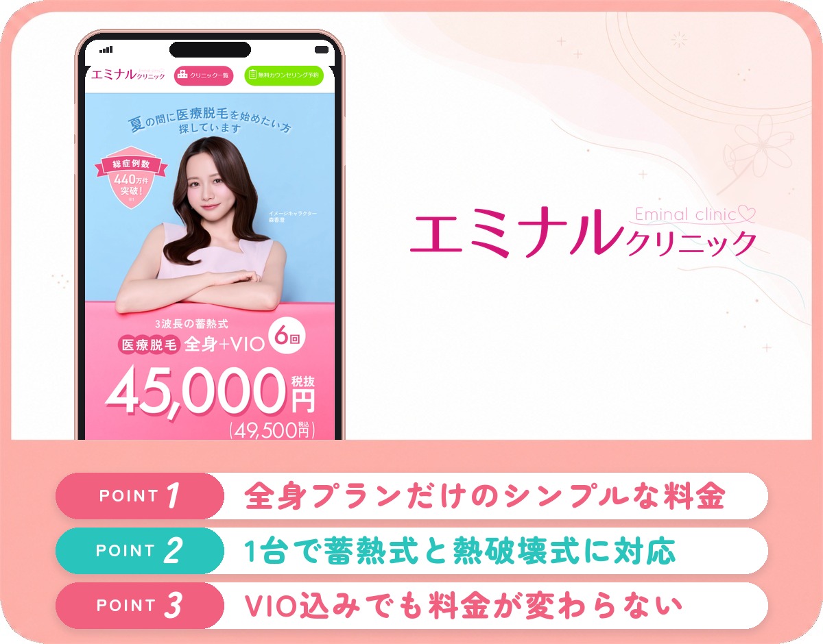 エミナルクリニックの医療脱毛特徴まとめバナー
