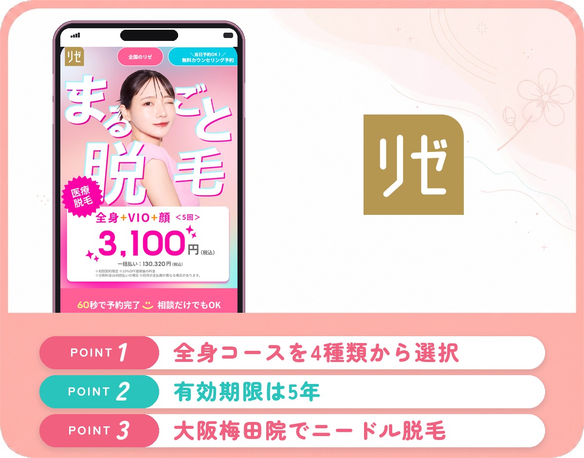 リゼクリニックの医療脱毛特徴まとめバナー
