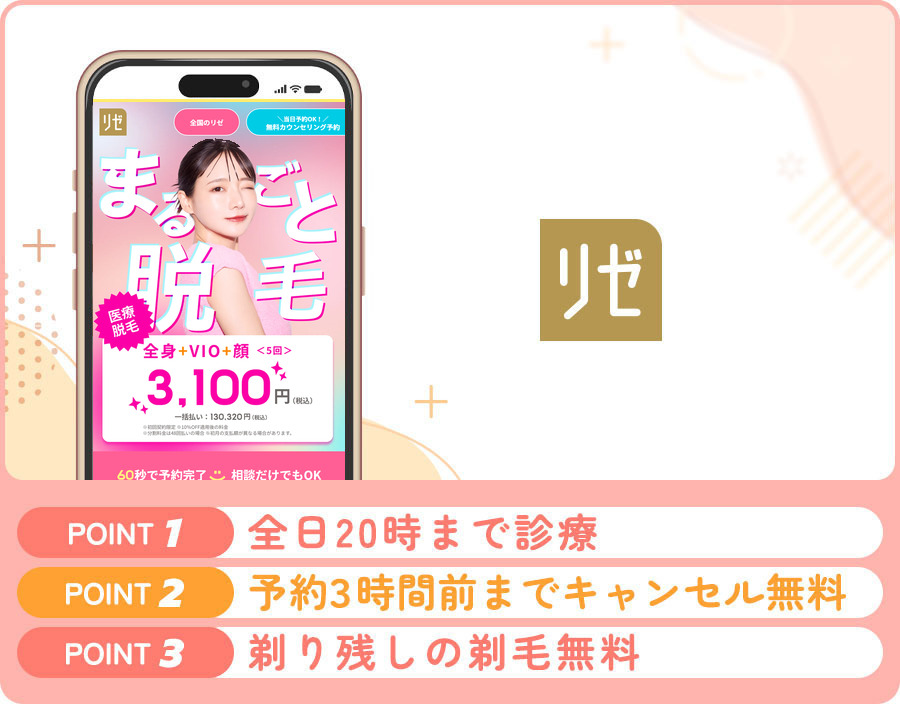 リゼクリニックの医療脱毛特徴まとめバナー