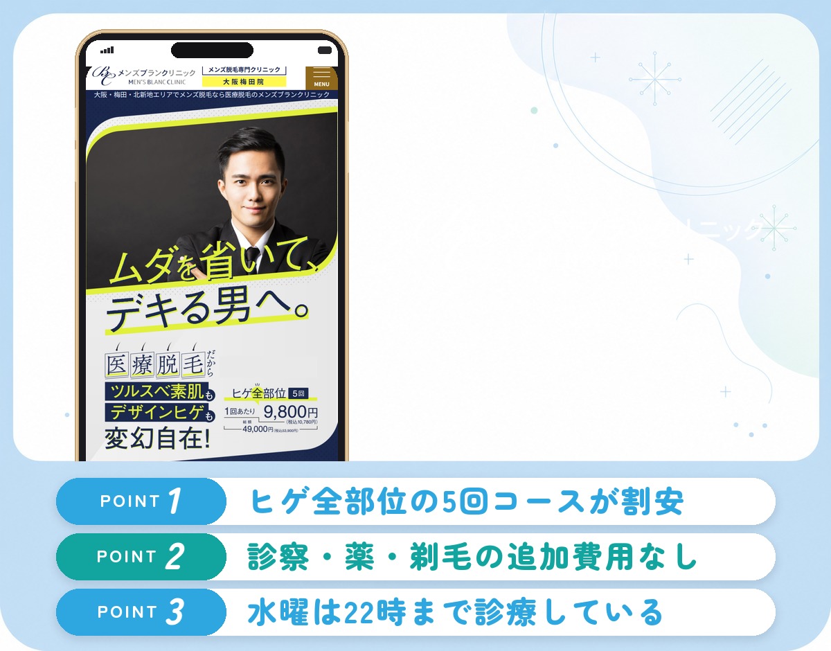 メンズブランクリニックのヒゲ脱毛の特徴まとめバナー