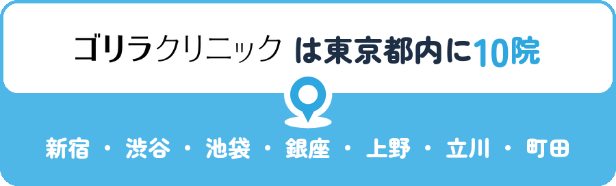 ゴリラクリニックは東京都内に10院｜新宿・渋谷・池袋・銀座・上野・立川・町田
