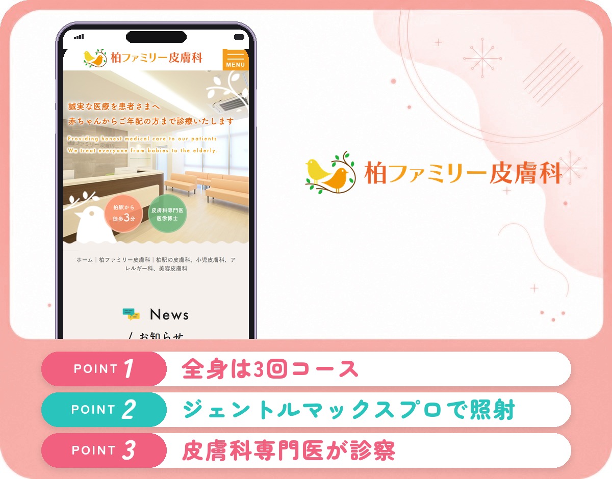 柏ファミリー皮膚科の医療脱毛の特徴をまとめたバナー