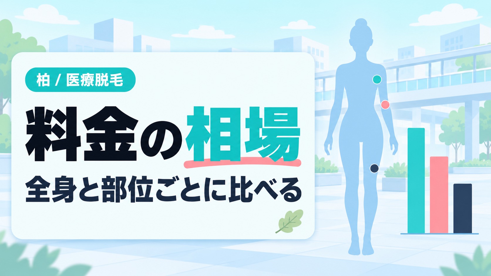 全身のシルエットと部位のチップ3つに棒グラフ3本を添えたイラスト