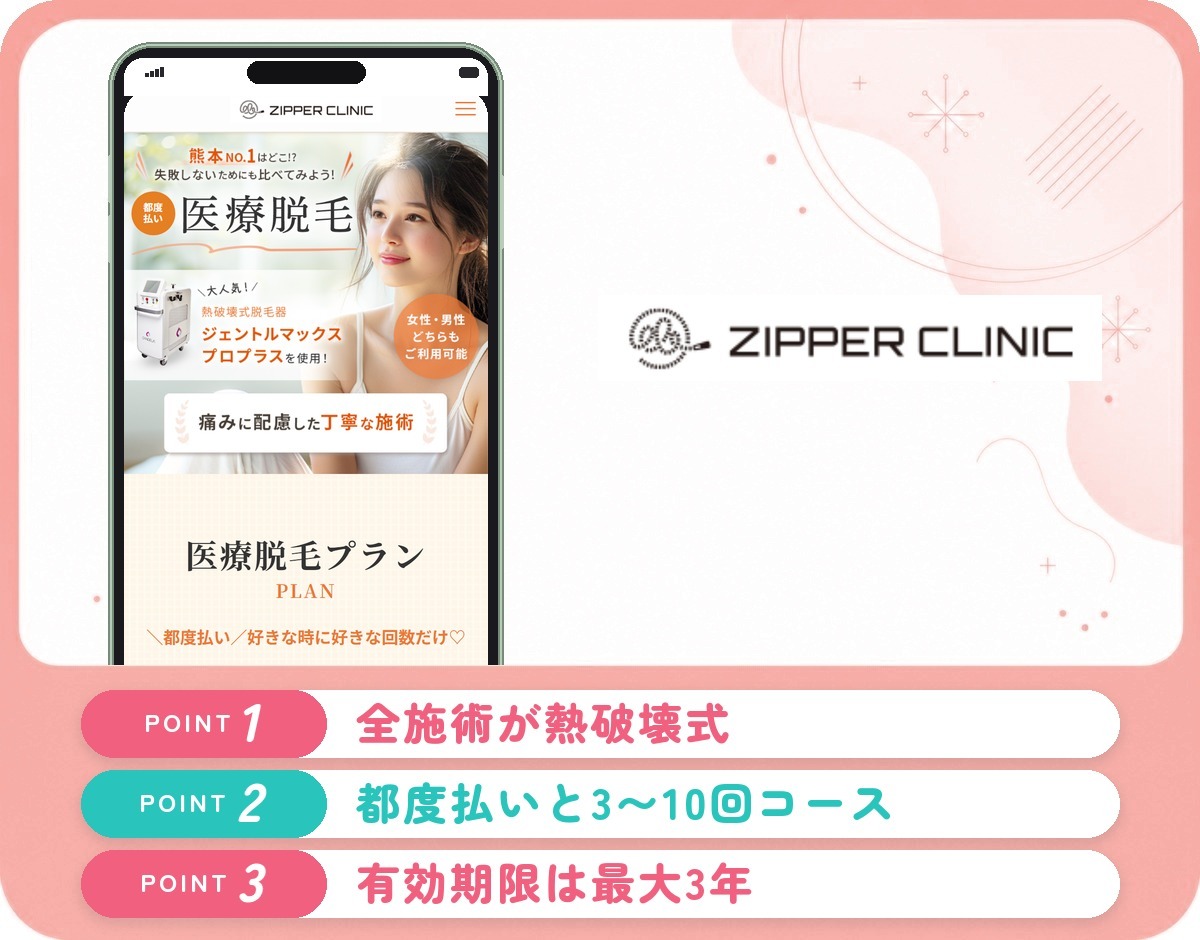 ZIPPER CLINIC熊本院の医療脱毛特徴まとめバナー