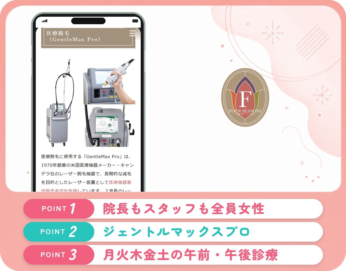 フォーシーズンズレディースクリニックの医療脱毛特徴まとめバナー