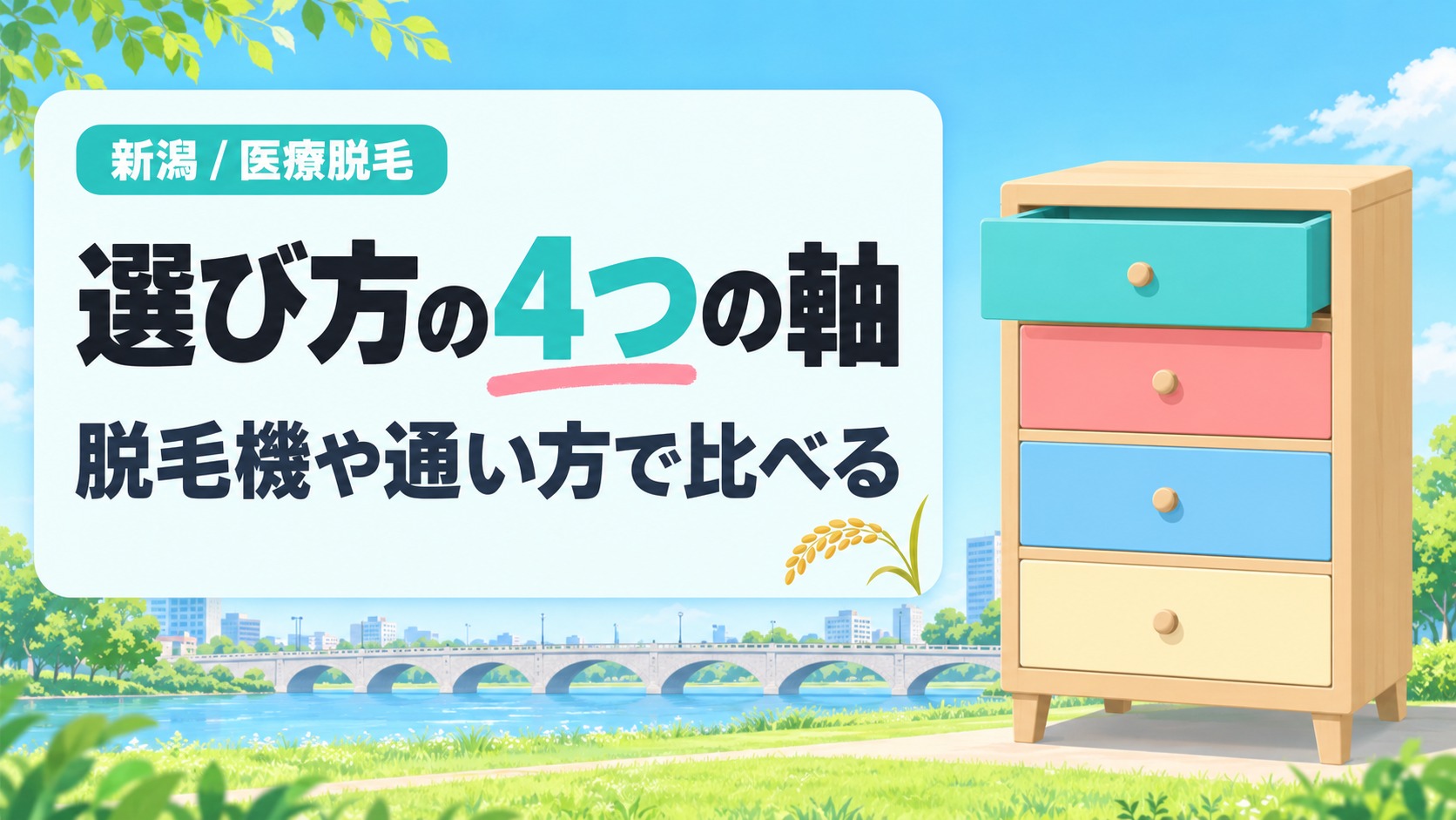 脱毛機の方式と通い方と支払い方と診療科の4つの軸で新潟の医療脱毛クリニックを選ぶ章扉