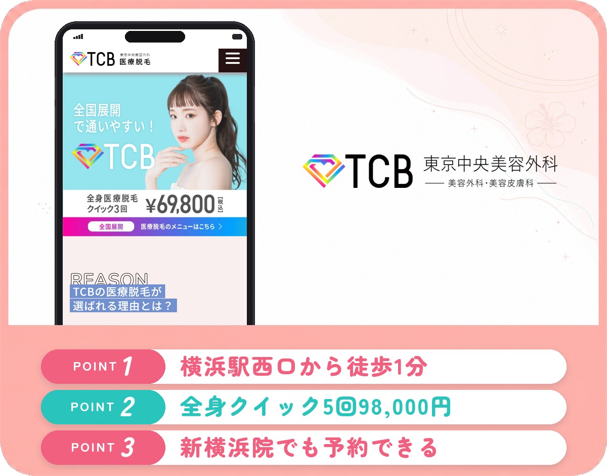 TCB東京中央美容外科の医療脱毛特徴まとめバナー