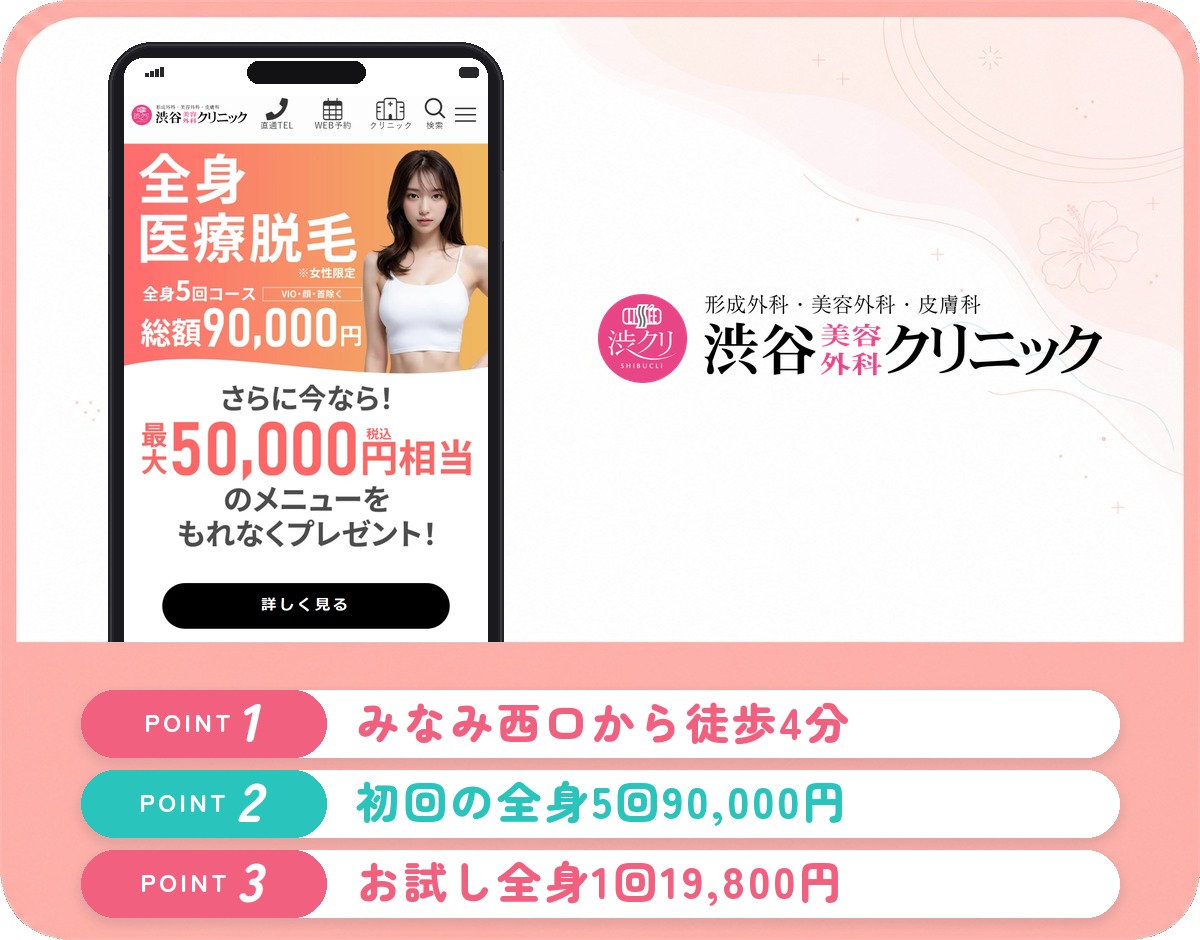 渋谷美容外科クリニックの医療脱毛特徴まとめバナー