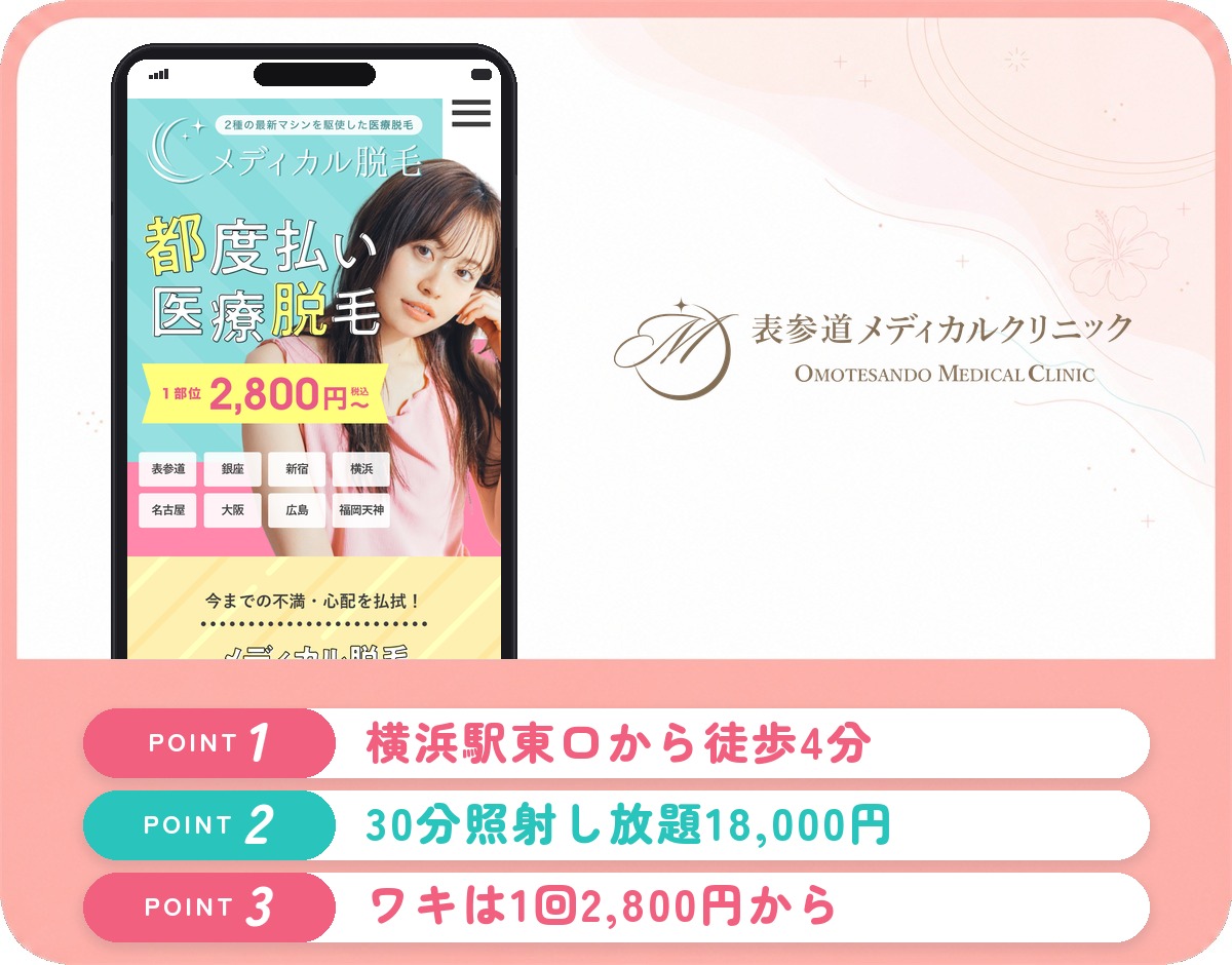 表参道メディカルクリニックの医療脱毛特徴まとめバナー