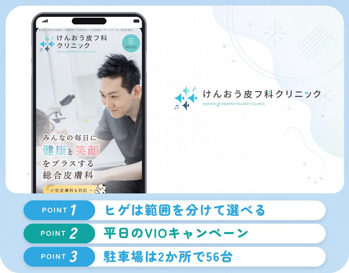 けんおう皮フ科クリニックのヒゲ脱毛の特徴まとめバナー