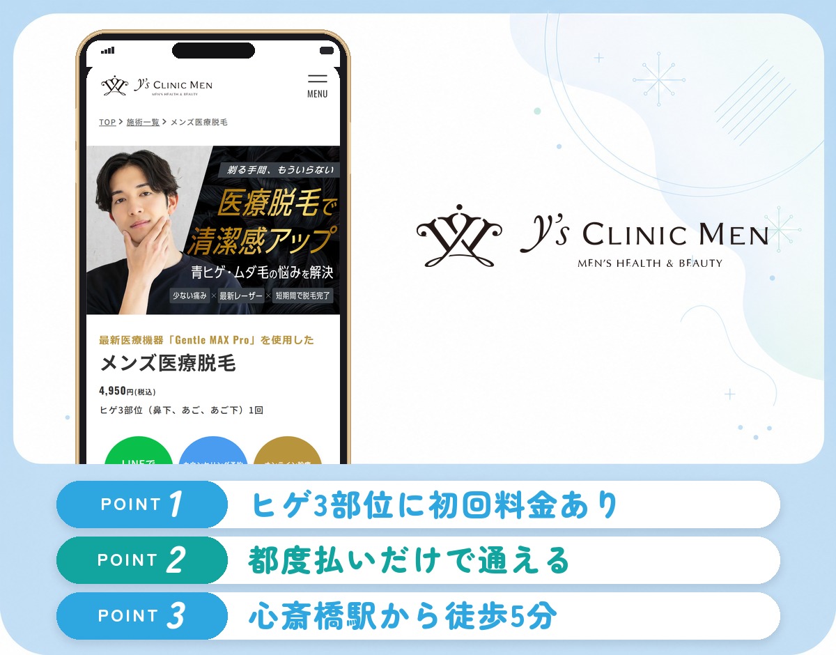 Y's CLINIC MENのヒゲ脱毛の特徴まとめバナー