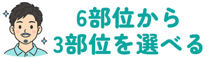 6部位から3部位を選べる