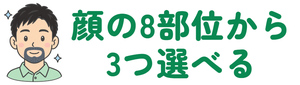 顔の8部位から3つ選べる