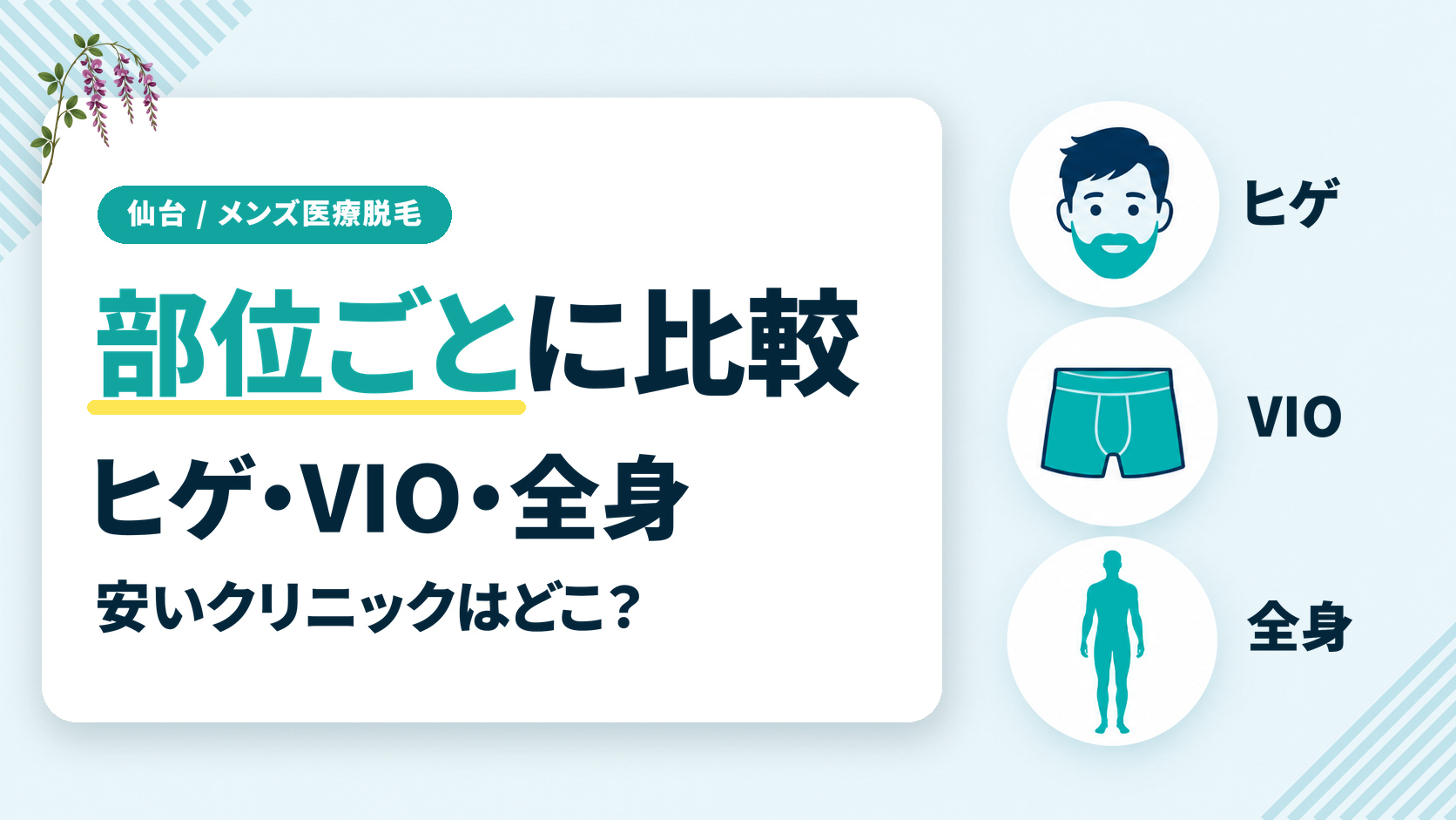 仙台で安いメンズ医療脱毛クリニックをヒゲ・VIO・全身の部位ごとに比較