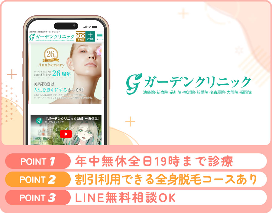 ガーデンクリニックの医療脱毛特徴まとめバナー