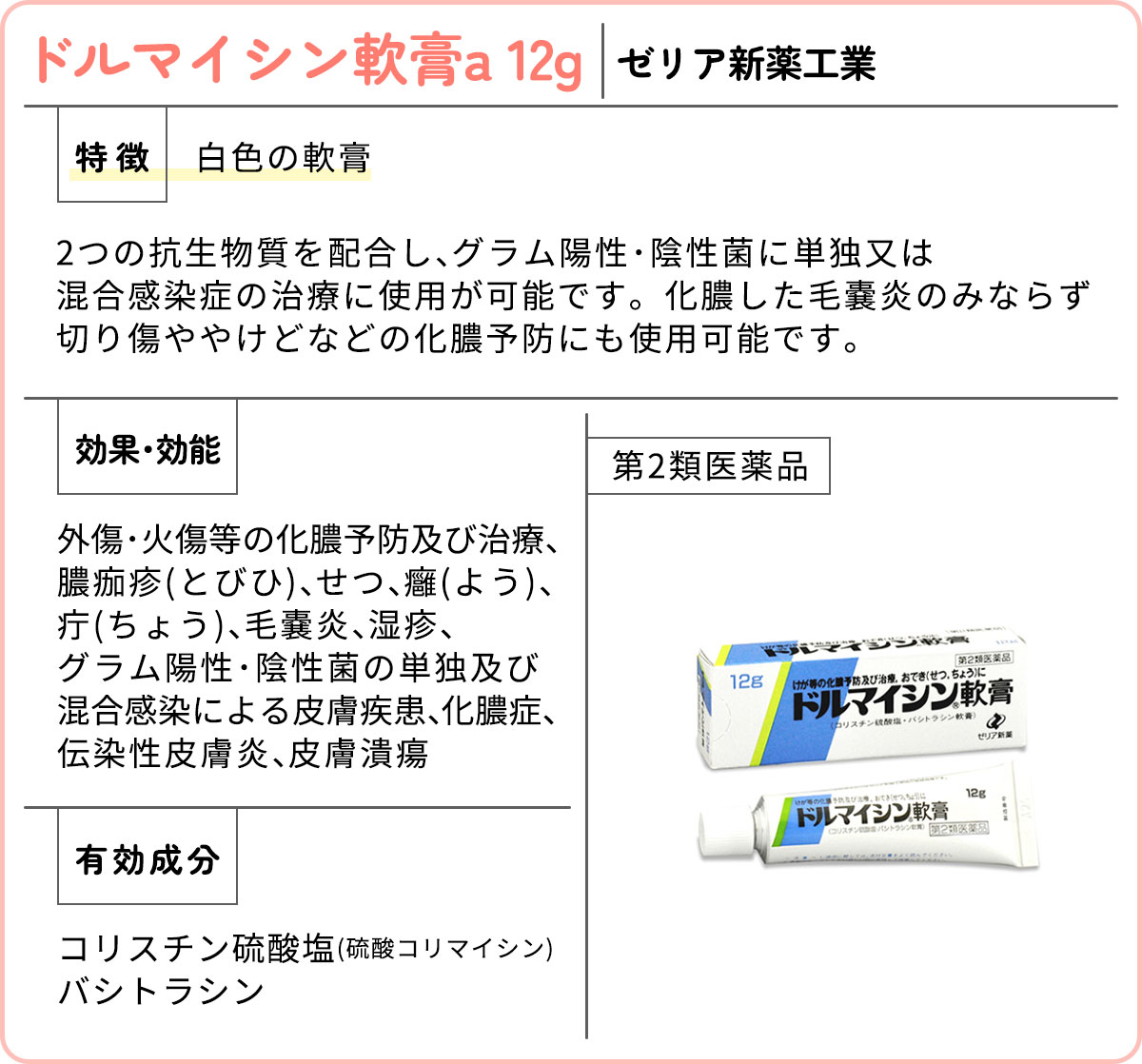 ドルマイシン軟膏a 12g｜ゼリア新薬工業