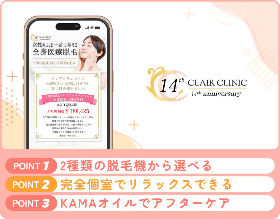 新宿クレアクリニックの脇脱毛の特徴まとめバナー