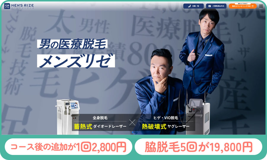 メンズリゼの公式サイトのスクショと特徴まとめ画像