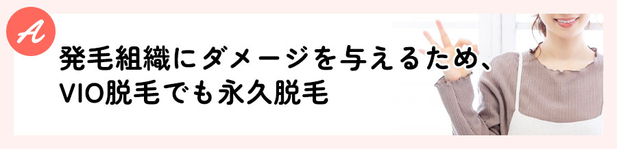 毛乳頭・毛母細胞・バルジ領域などの発毛組織にダメージを与えるため、VIO脱毛でも永久脱毛の効果